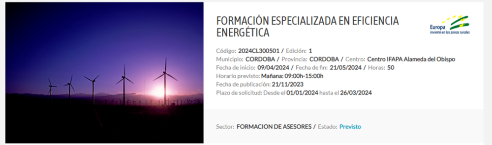  FORMACIÓN ESPECIALIZADA EN EFICIENCIA ENERGÉTICA (del 09.04.2024 al 21.05.2024)